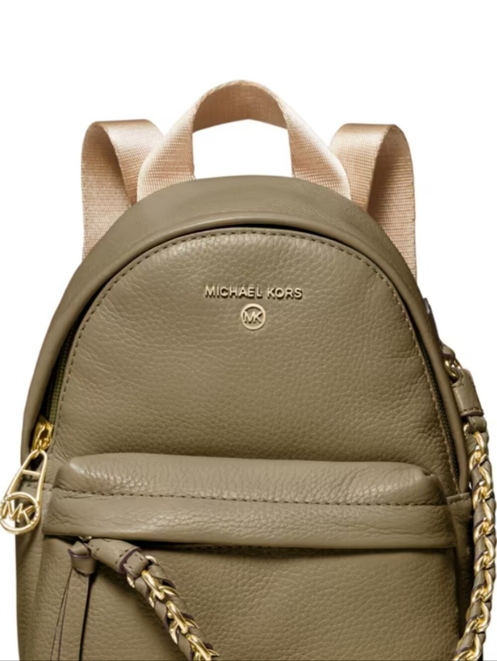 Michael Kors Olive Green Pebbled Leather Mini Backpack with Gold Chain